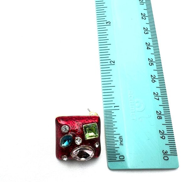 Womens Earrings Blue Pink Green Rhinestone Red Enamel Earrings Pierced - Picture 4 of 4